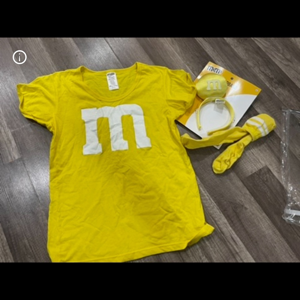 Yellow M&M costume set shirt headband socks Adult Small spirit costume Y2K